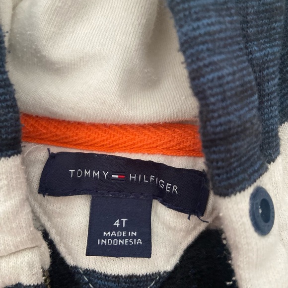4T Boys Tommy Hilfiger striped Blue & Cream Zip Up Hoodie Sweater - Picture 3 of 4